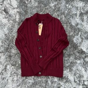 Men Burgundy cardigan sweater